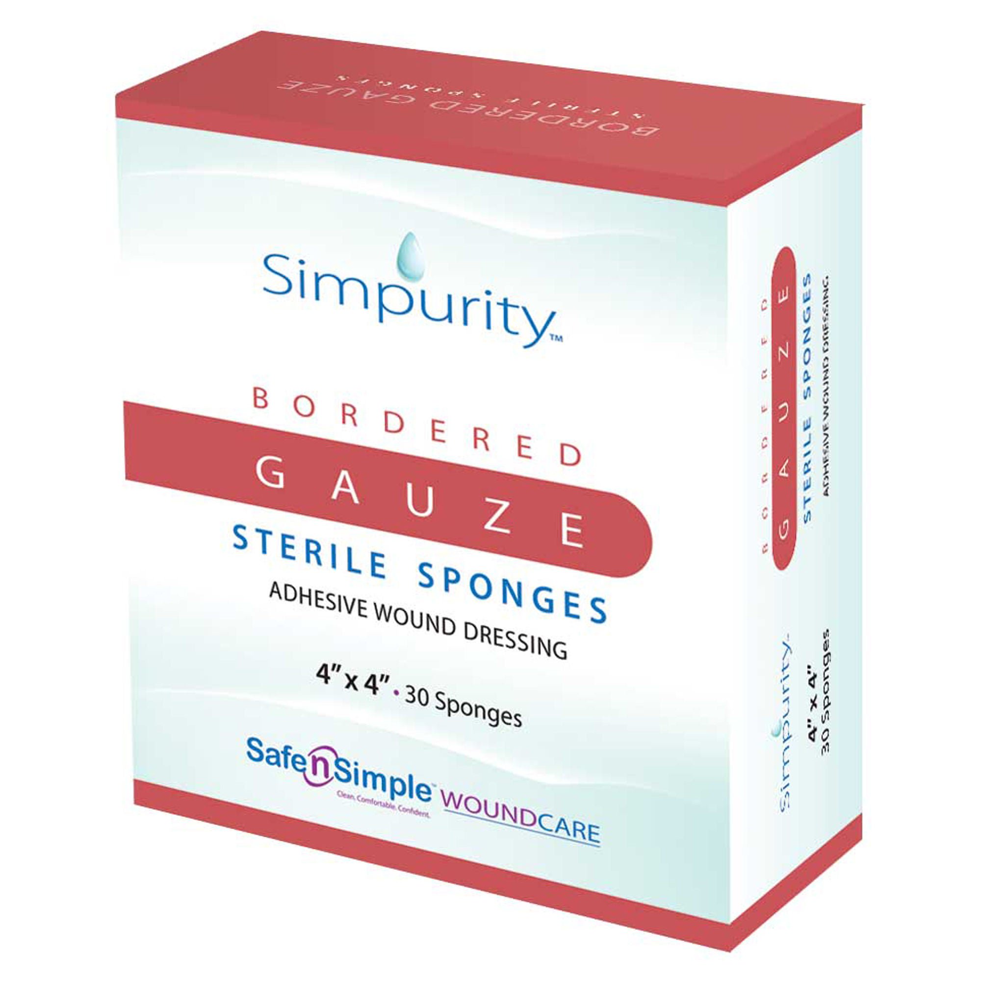 Safe N Simple GAUZE, STR SPONGE W/ADH BORDER4"X4" (30/BX 16BX/CS)
