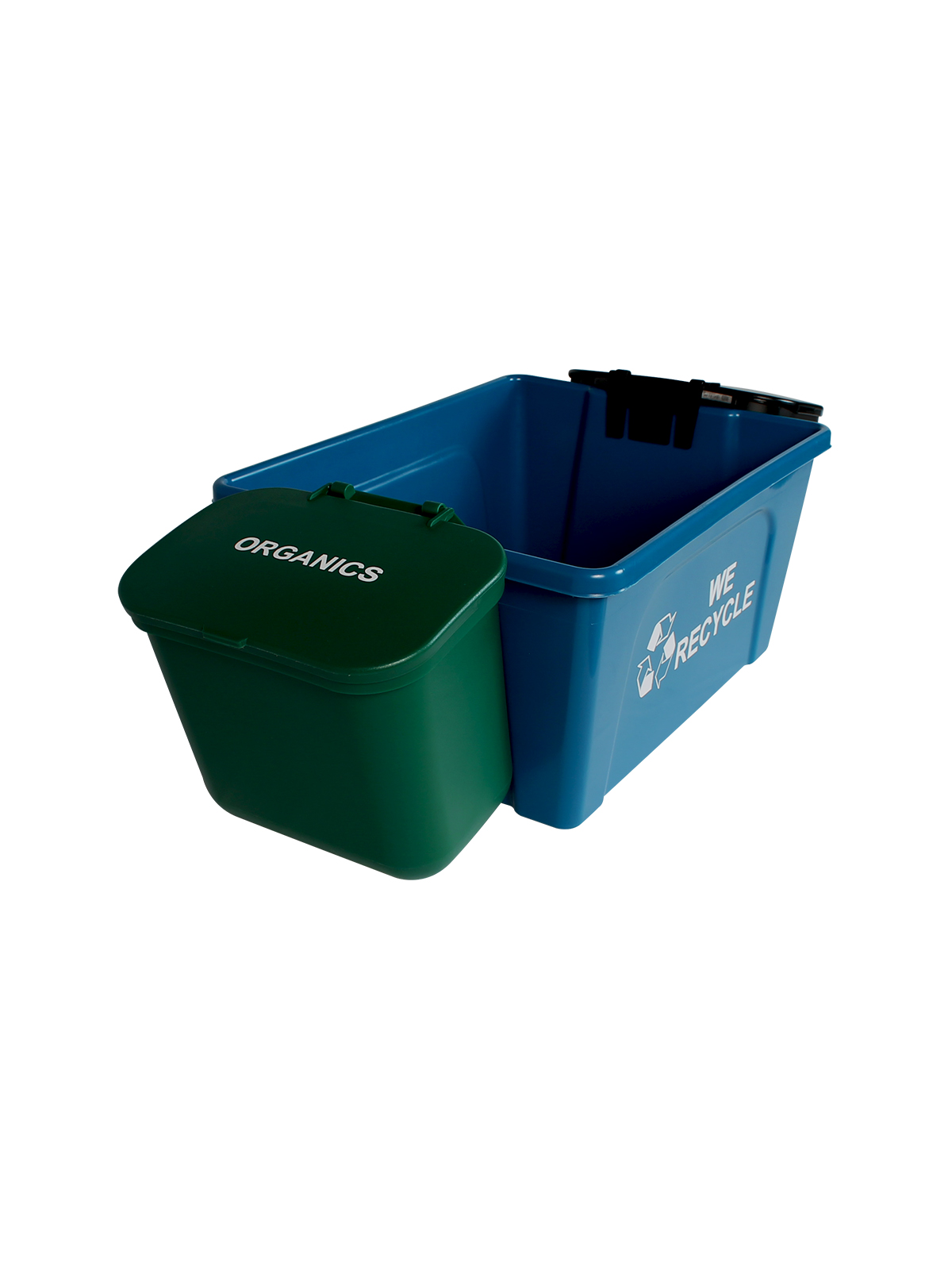 OFFICE COMBO – Triple – Kit – Mobius Loop-We Recycle-Organics-Waste – Solid Lift – Blue-Green-Black PCR