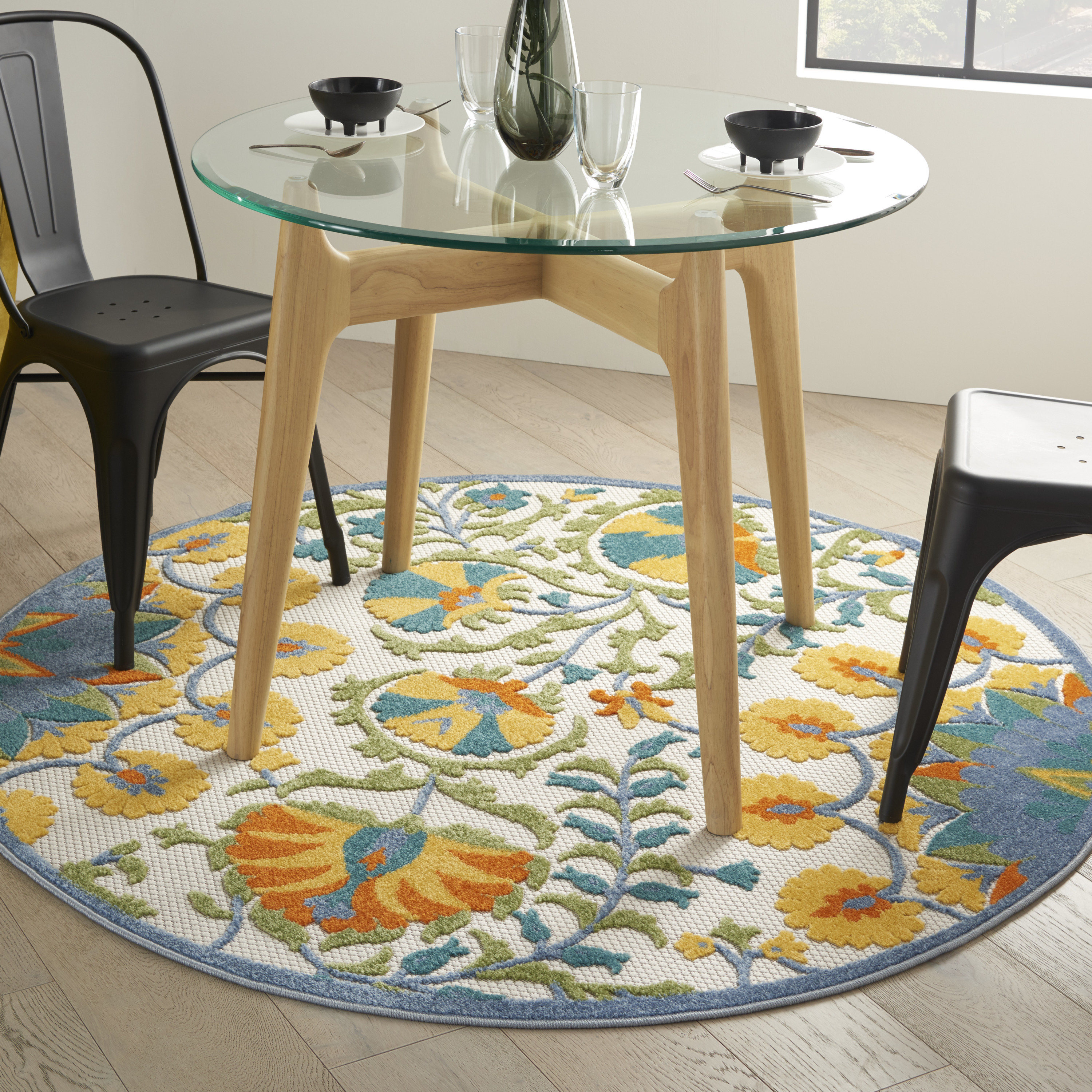 Nourison Aloha 5'3" x Round Multicolor Transitional Rug