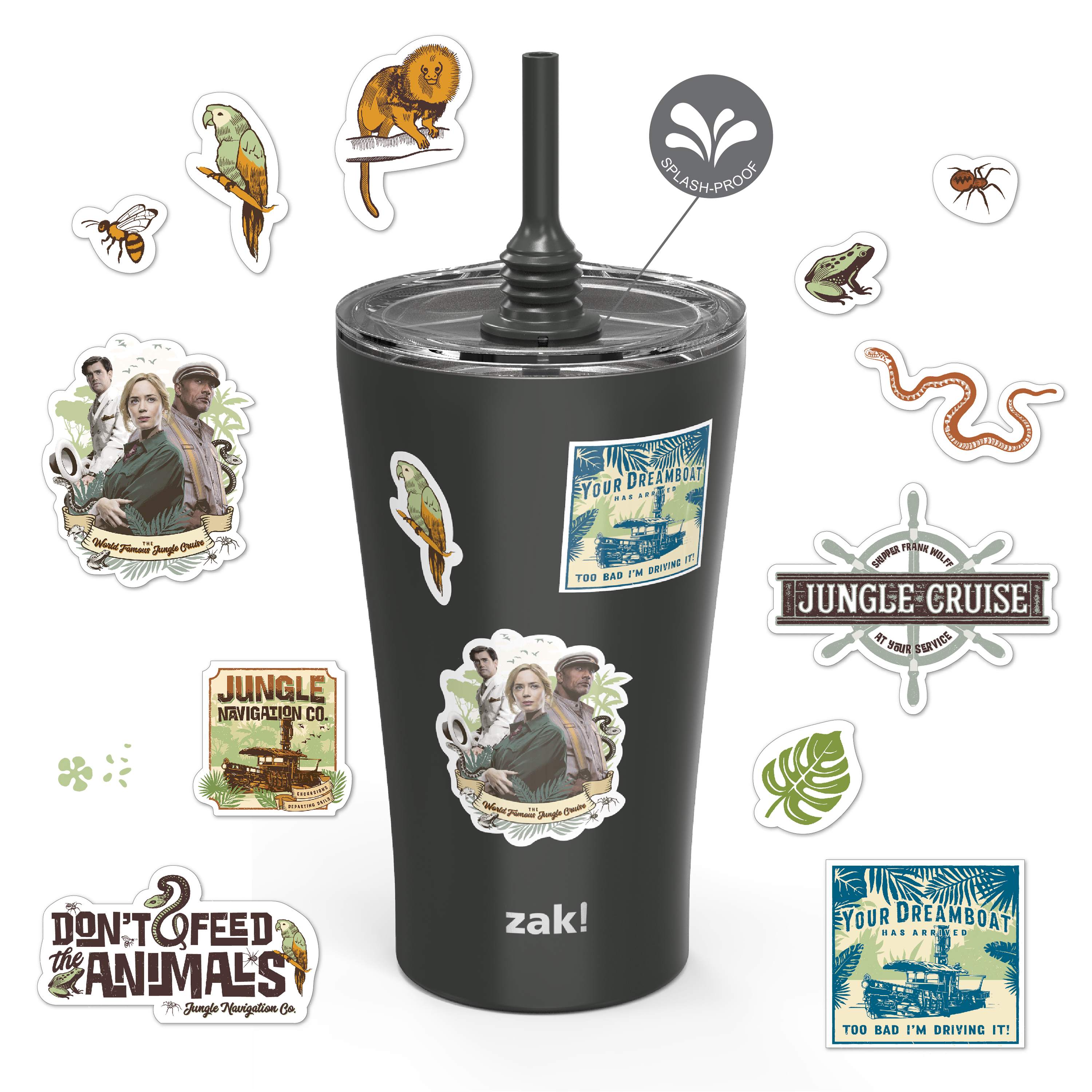 Jungle Cruise 20 ounce Insulated Tumbler with Stickers, Frank and Lily slideshow image 2