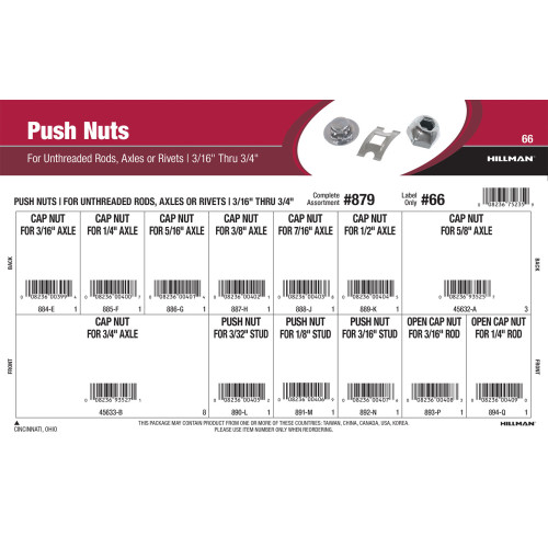 Push Nuts Assortment (For Unthreaded Rods, Axles, or Rivets sized 3/16