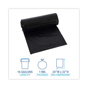 Boardwalk,  LLDPE Liner, 16 gal Capacity, 24 in Wide, 32 in High, 1 Mils Thick, Black