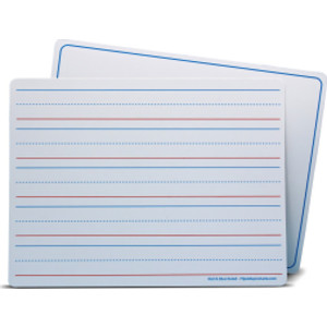 Dry Erase Learning Mat, Two-Sided Red & Blue Ruled/Plain, 9" x 12", Pack of 48