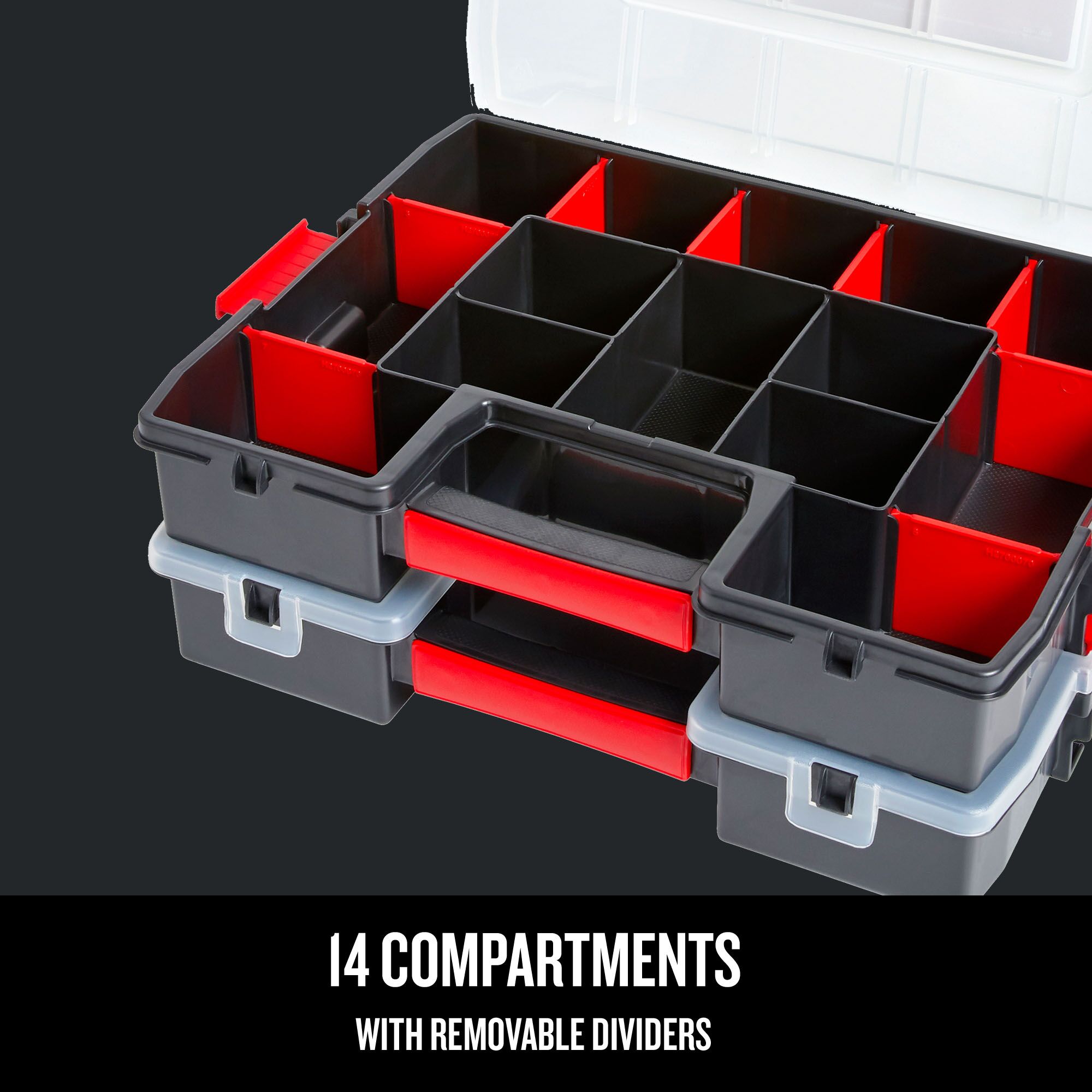 Graphic of CRAFTSMAN Storage: Part Organizers highlighting product features