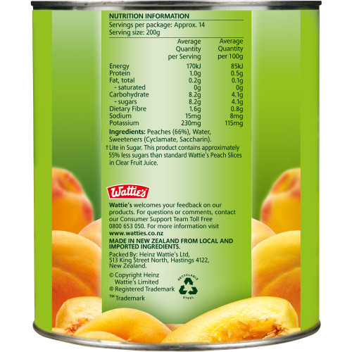  Wattie's® Lite Peaches Sliced with No Added Sugar 2.85kg 