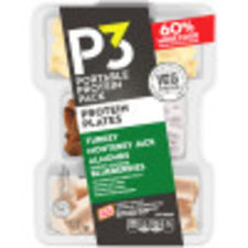 P3 Portable Protein Pack Protein Plate Turkey, Almonds, Jack Cheese Yogurt Covered Blueberries, 3.2 oz Tray