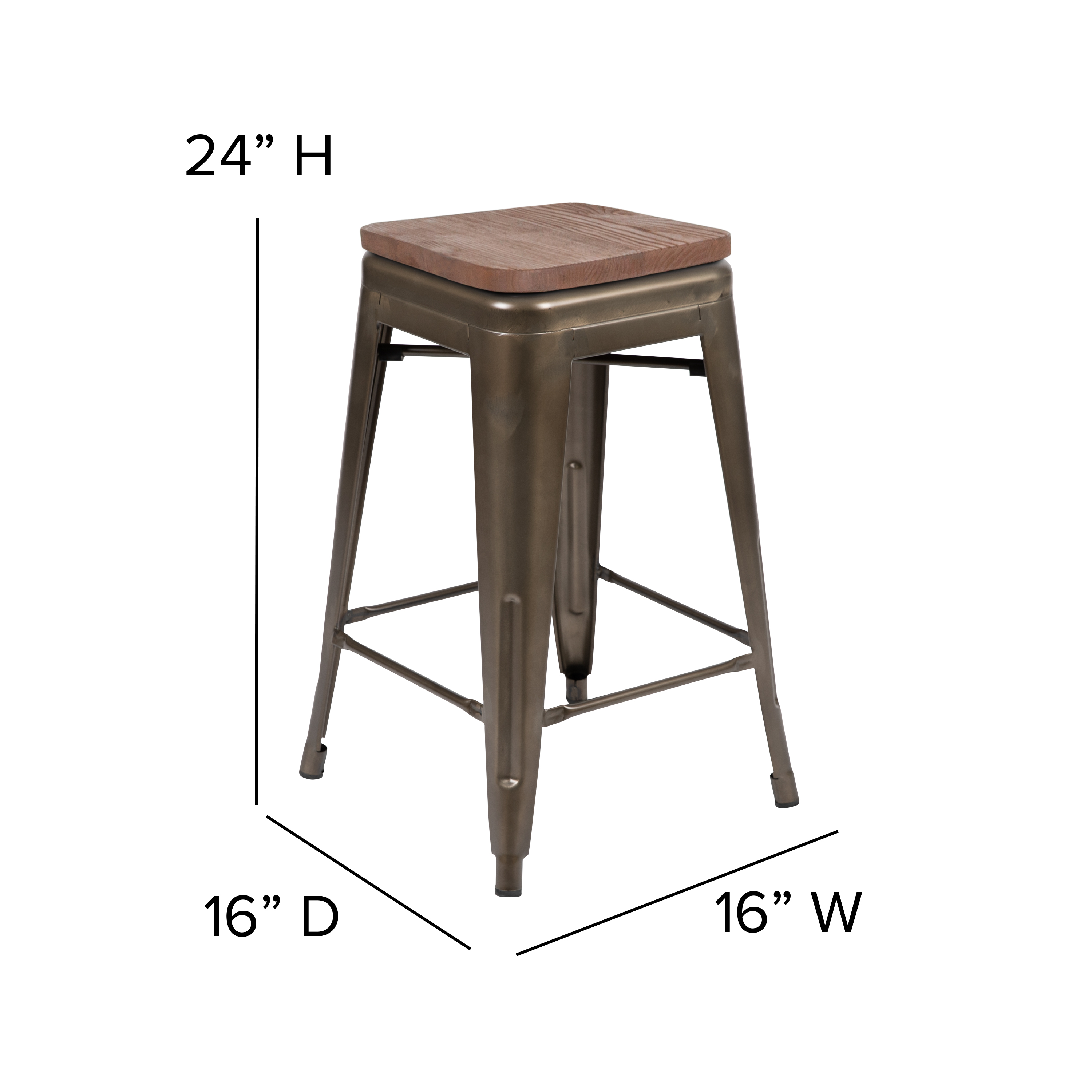 Cierra 24" High Metal Counter-Height, Indoor Bar Stool with Wood Seat in Gun ... - Picture 7 of 49