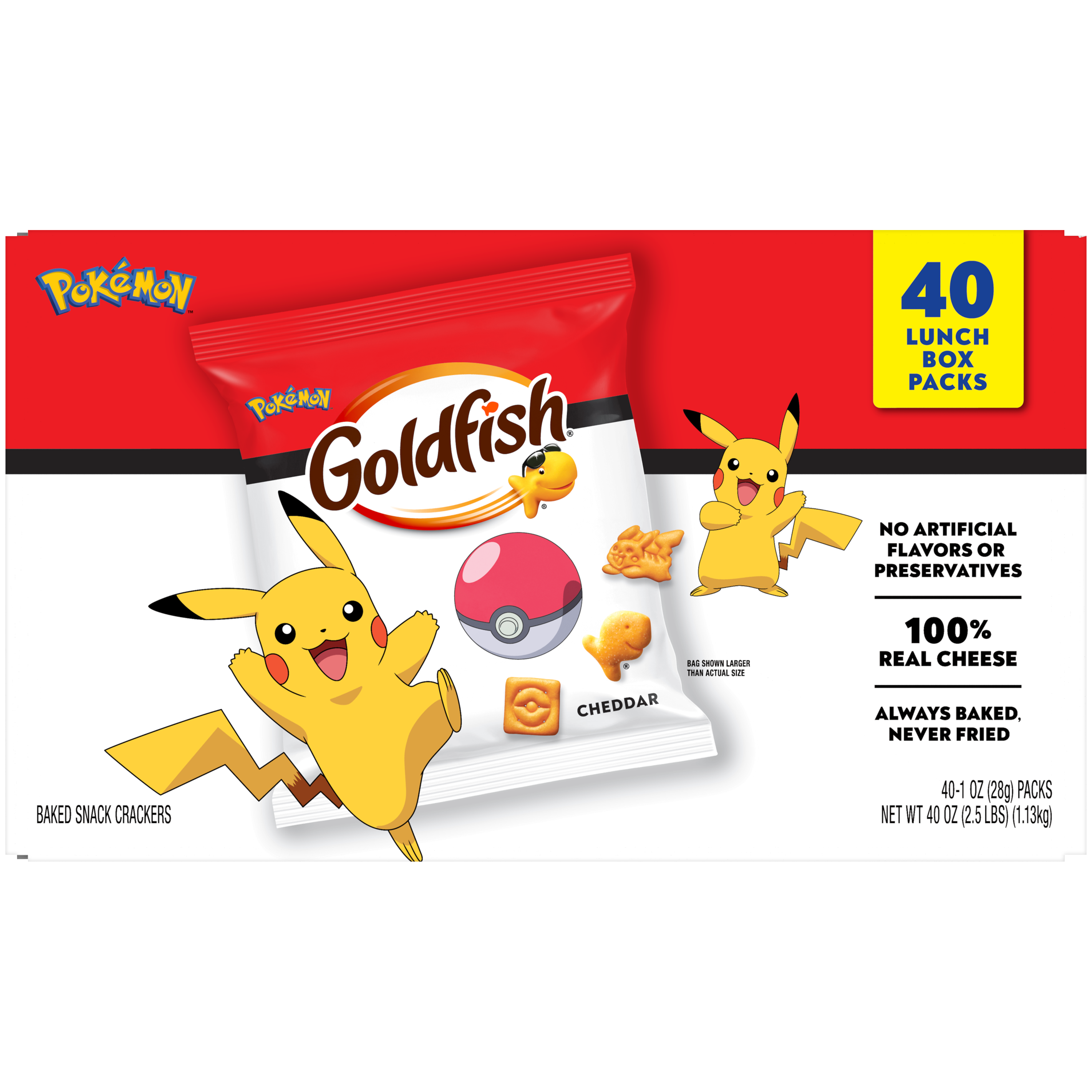 Goldfish® Pokémon Cheddar Baked Snack Crackers, 40 count box, 1 oz, bag - Back Image