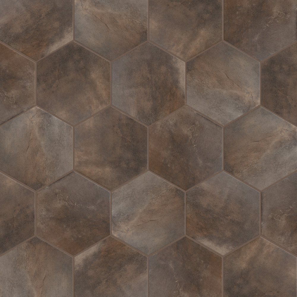 Industrial Hex Copper 8.5x9.88 Hexagon Porcelain Floor and Wall Digital Pattern