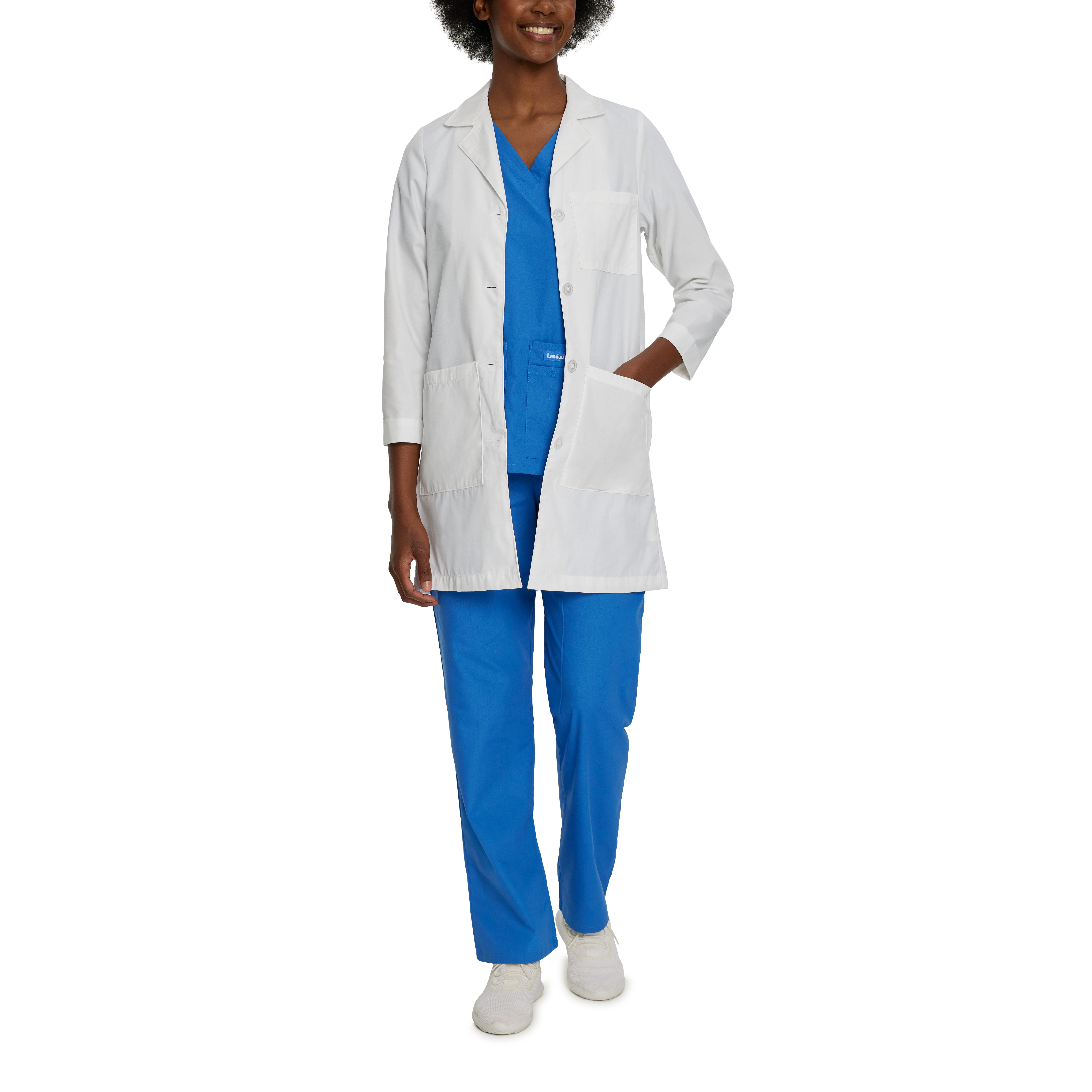 Landau Women's 3-Pocket Full-Length White Coat - 3155 FREE SHIPPING! - Picture 2 of 2