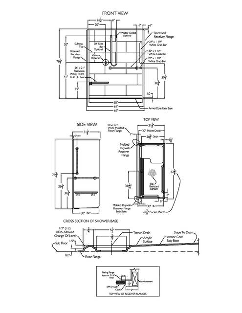 Technical Drawing — Cd Shower Tech Draw Asura Xst 6232 Tr Col No Seat
