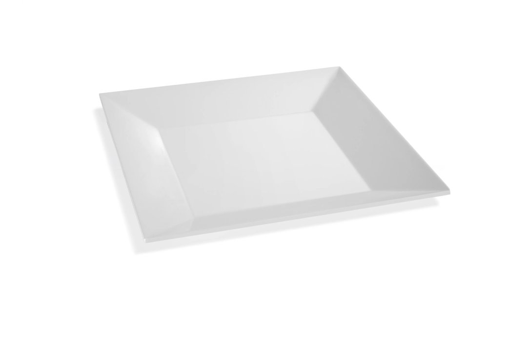 Plato de exposición cuadrado de 35.5 centímetros de melamina en blanco