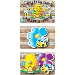 Magnetic Whiteboard Erasers, 3 Pack, Bee-Themed Positivity, 3.75 x 2.5 x 0.75 in.