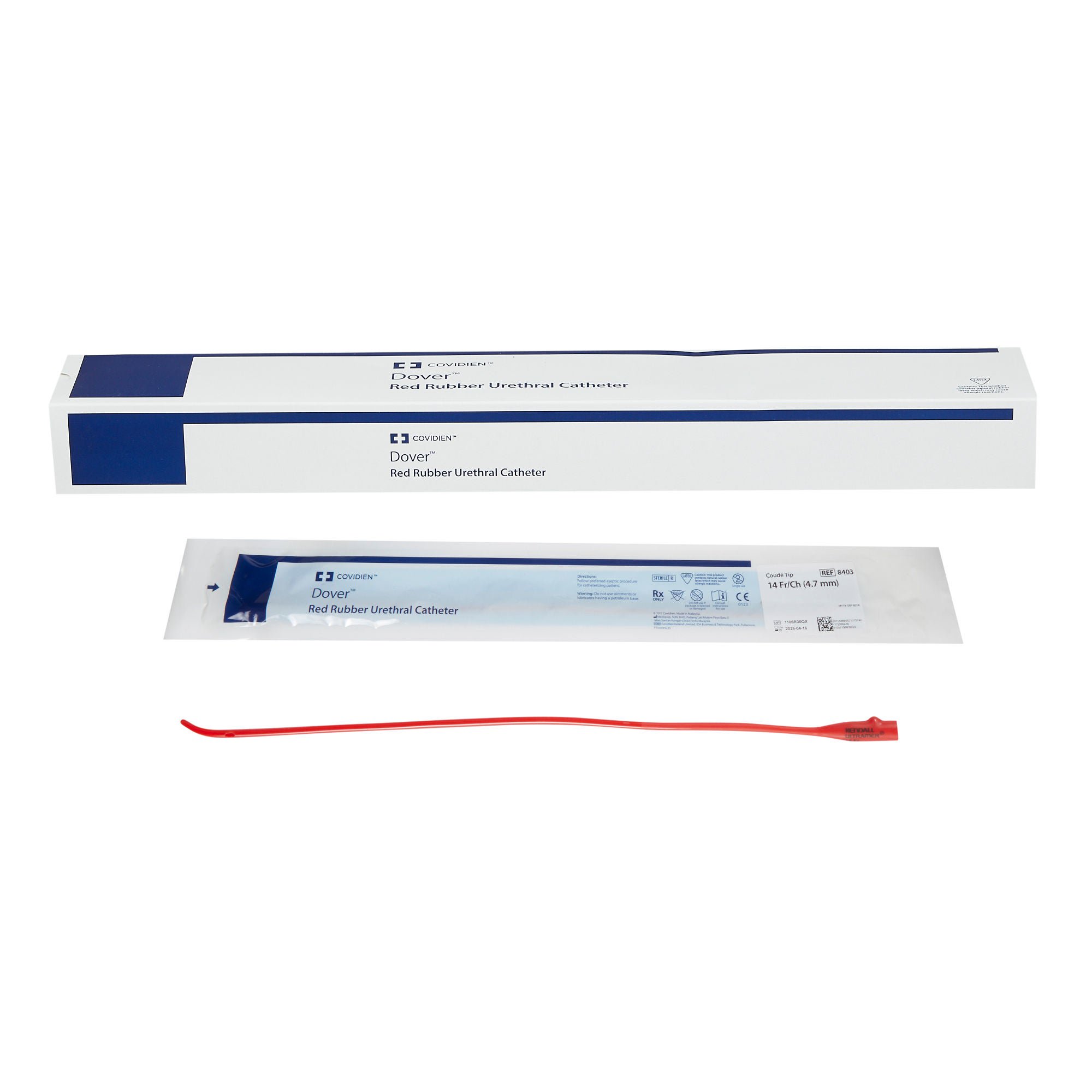 Dover™ Urethral Catheter, 14 Fr., Coudé, Green