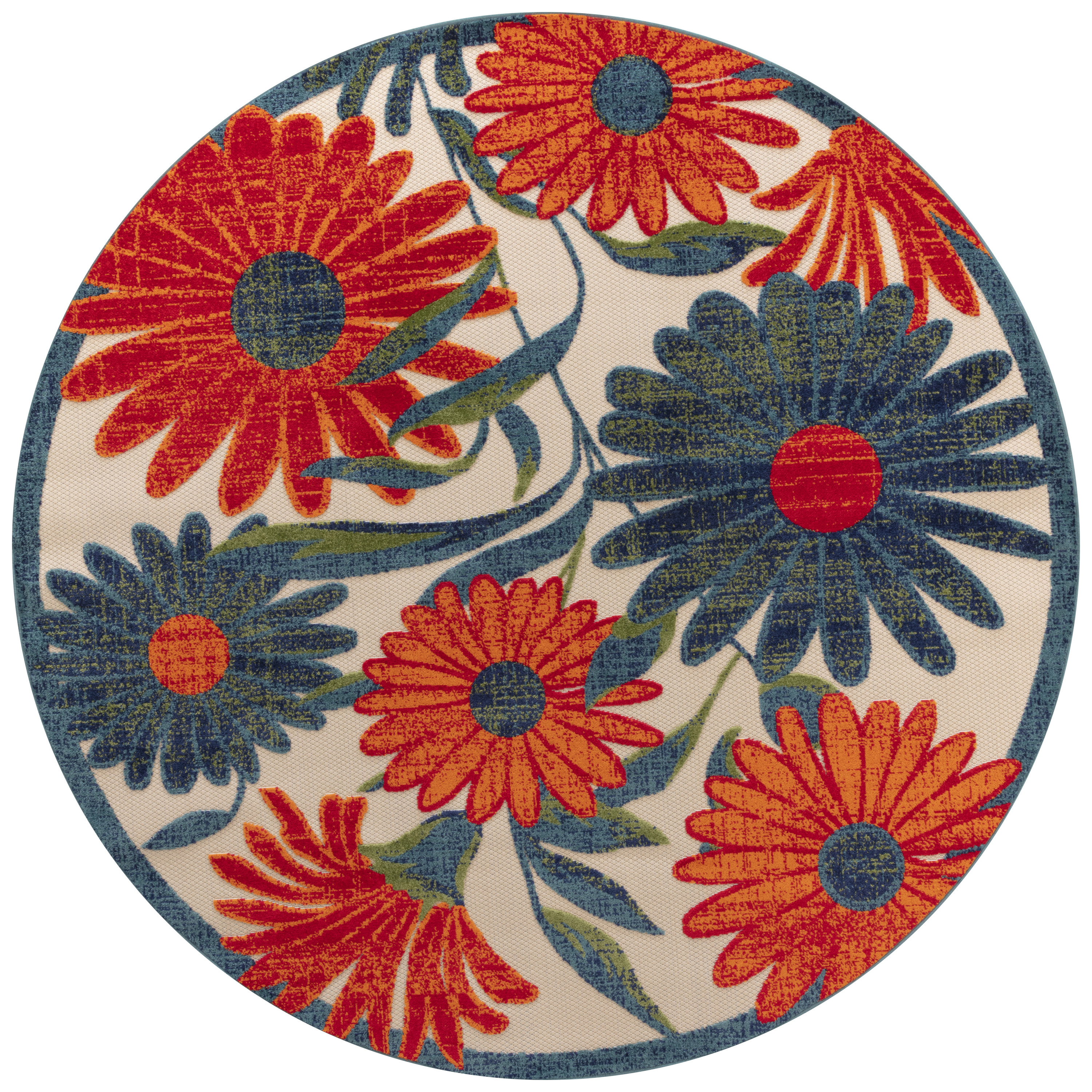 Nourison Aloha 7'10" x Round Ivory Multicolor Outdoor Rug