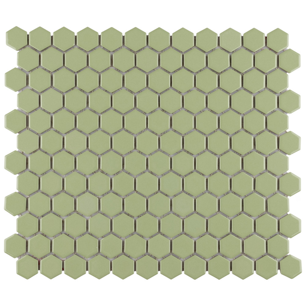 Metro 1″ Hex Glossy Olive 10-1/4 in. x 11-7/8 in. Porcelain Mosaic Tile