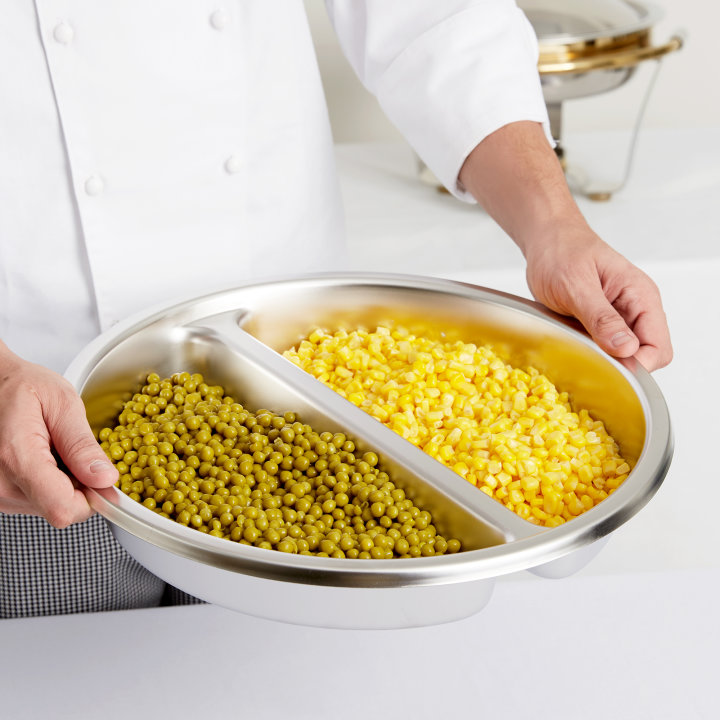 4-quart divided two-compartment round stainless steel pan