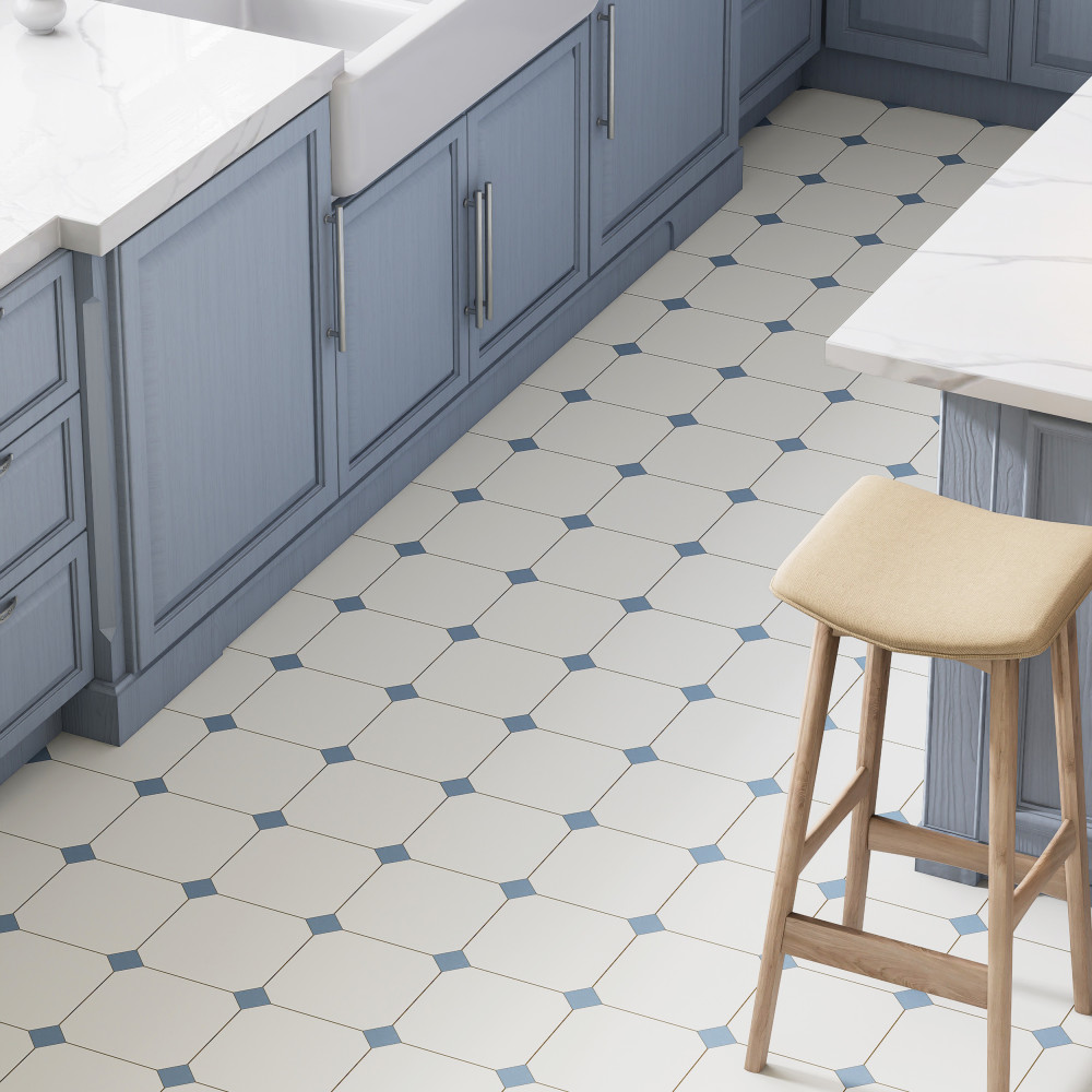 Vaudeville Octagon Nacar with Taco Azzuro 7-7/8 in. x 7-7/8 in. Porcelain Floor and Wall Tile