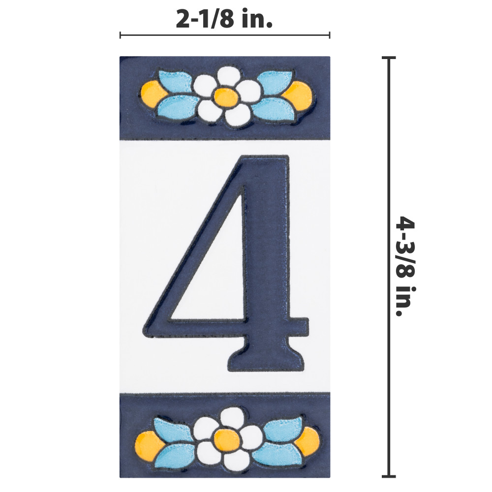 Sevillano Flora Address Numbers 4 2-1/8 in. x 4-3/8 in. Ceramic Wall Trim