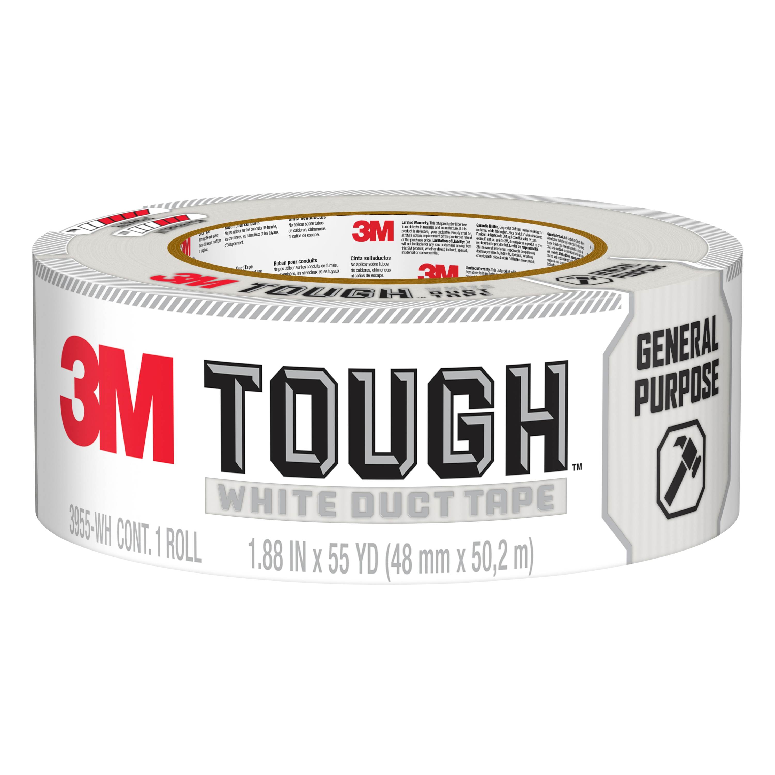 3M™ Tough Duct Tape 3955-WH - 1.88 in x 55 yd, White, 12 rls/cs