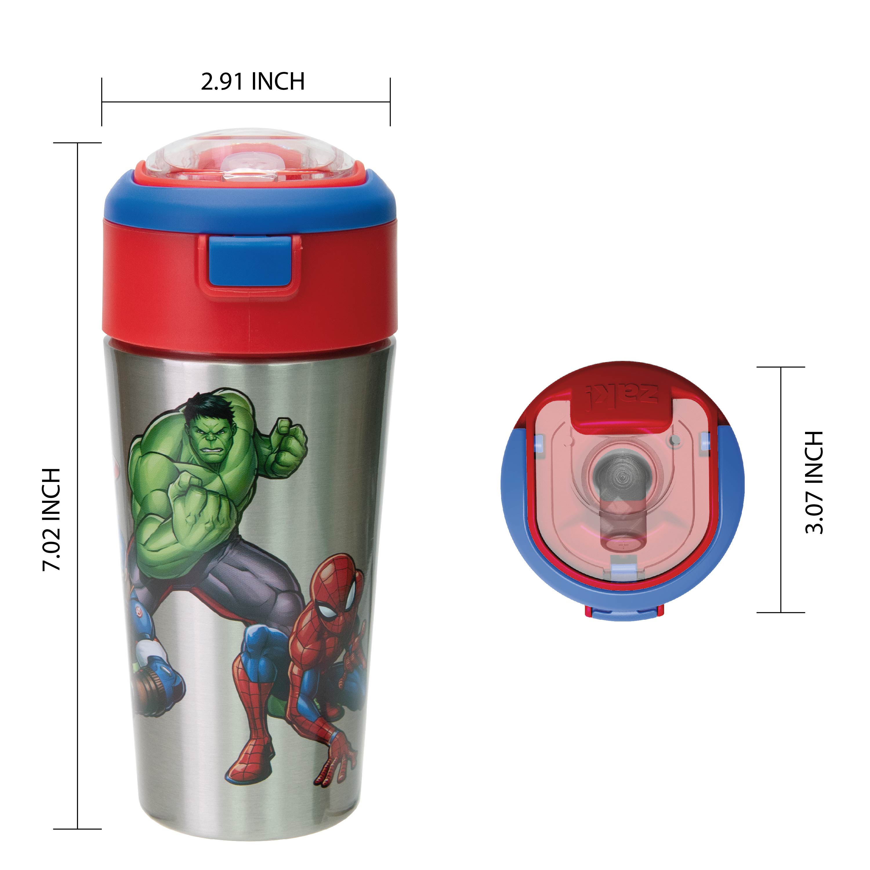 Marvel Comics 12 ounce Vacuum Insulated Reusable Stainless Steel Water Bottle, Spider-Man, Ironman & The Hulk slideshow image 7