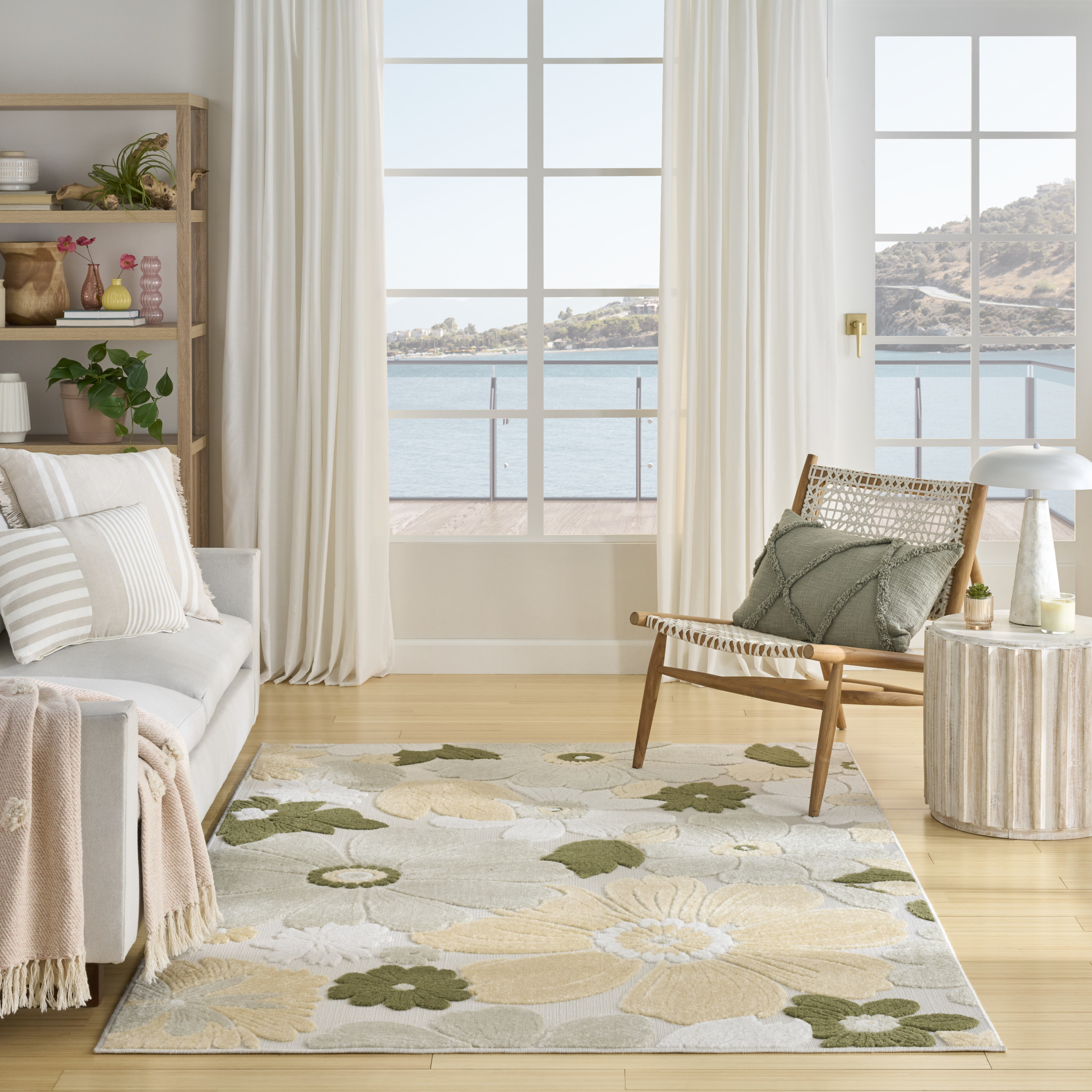 Nourison Aloha 3'6" x 5'6" Ivory Green Modern Rug