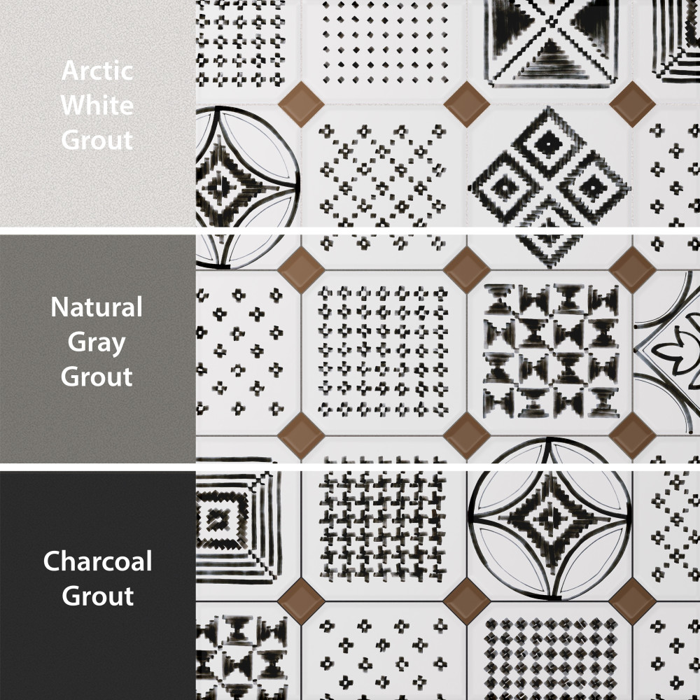 Vaudeville Octagon Deco Sombra with Taco Marron 7-7/8 in. x 7-7/8 in. Porcelain Floor and Wall Tile