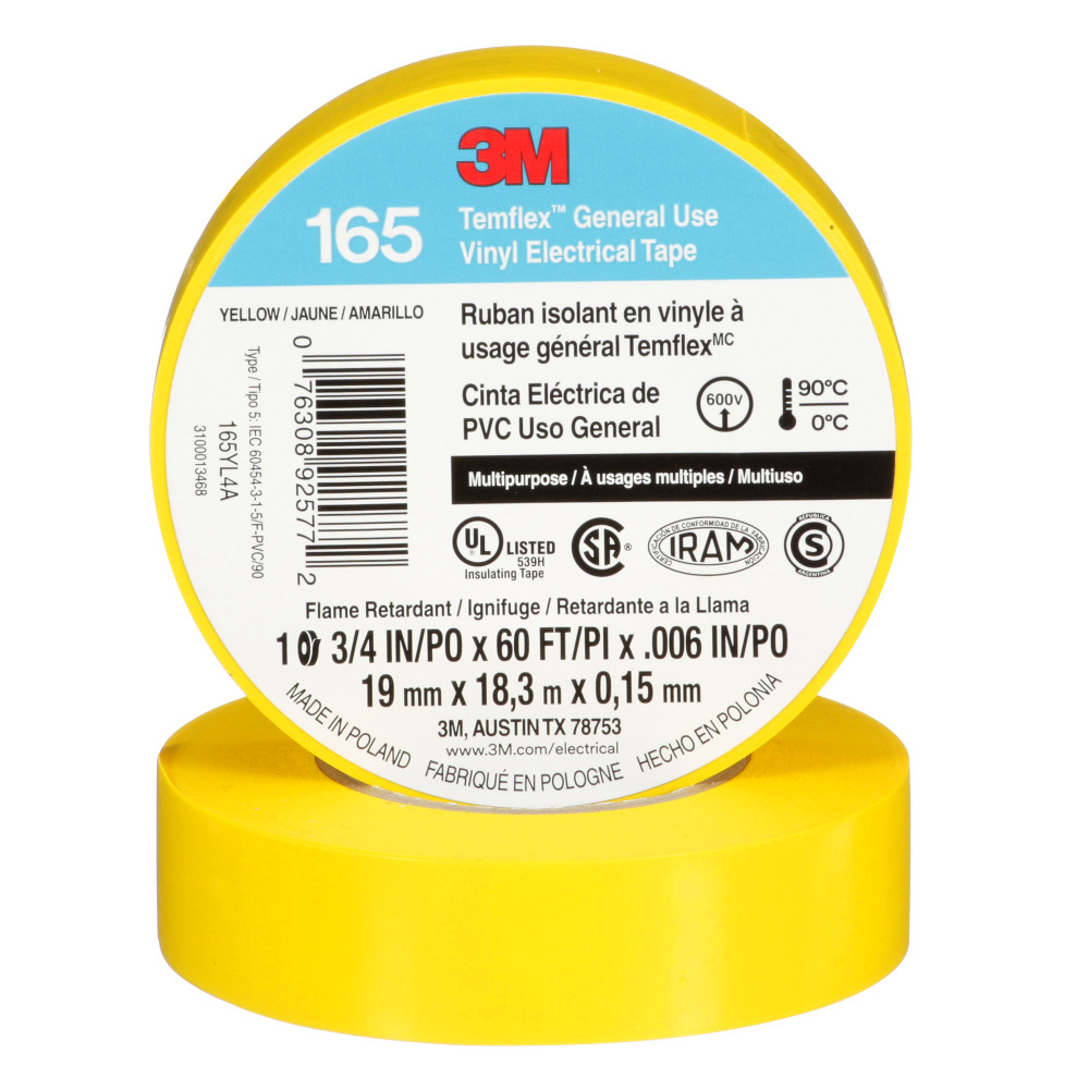 3-M 165YL4A 3M TEMFLEX 165 YELLOW 3/4 IN X 60 FT