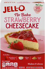 Jell-O No Bake Strawberry Cheesecake Dessert Kit Strawberry Topping, Filling Mix & Crust Mix, 19.6 oz Box image