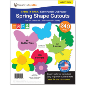 Punch Out Paper Cutouts, Spring Shapes, Leaves, Butterflies & Flowers, 240 Pieces