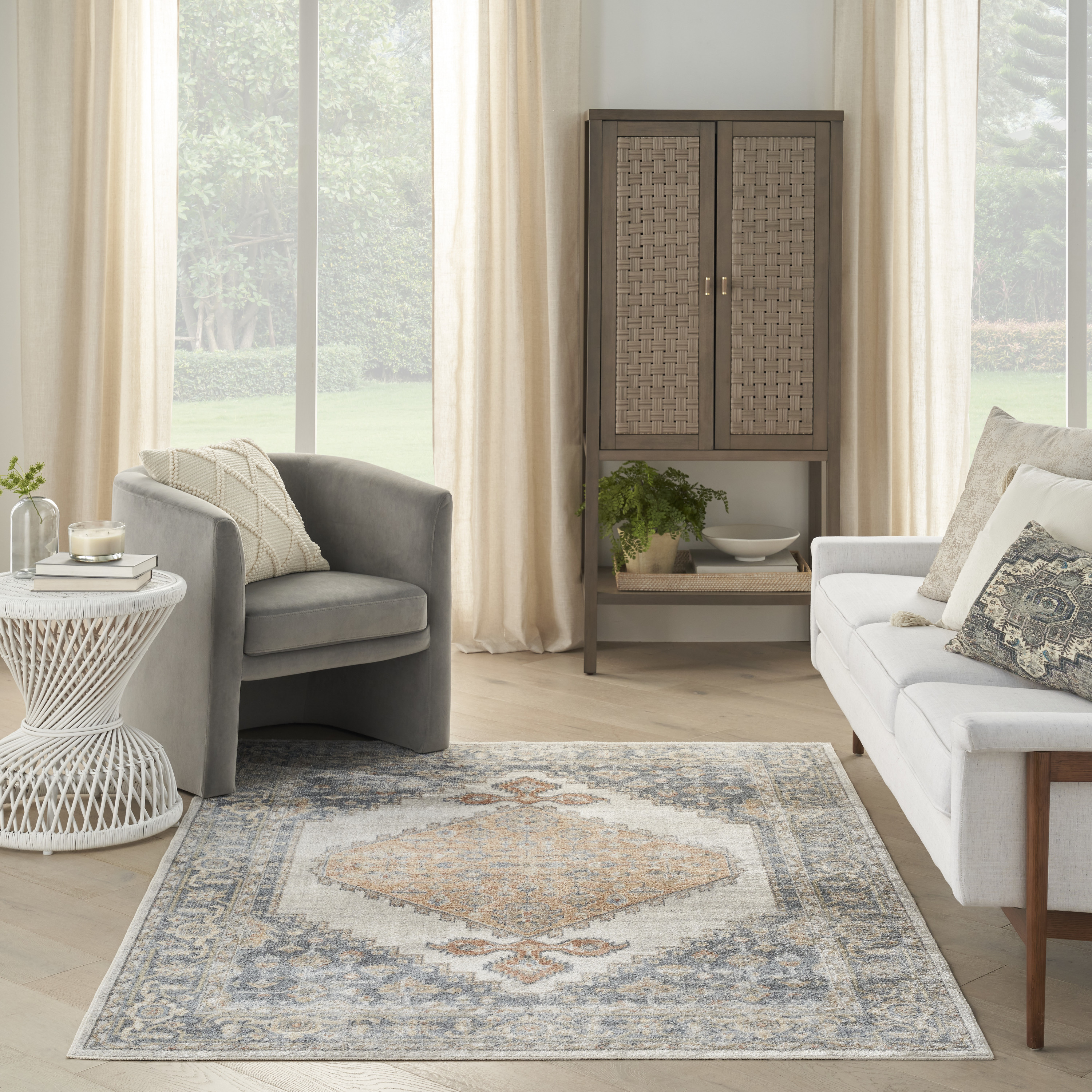 Nourison Astra Machine Washable 4' x 6' Grey Gold Vintage Indoor Rug