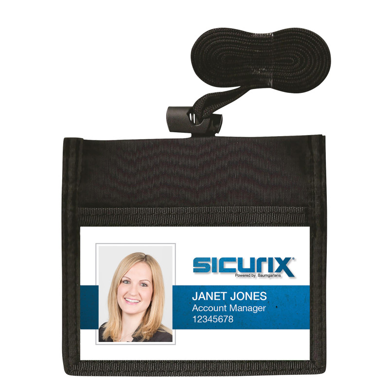 ID Neck Pouch Badge Holder, Horizontal, Adjustable Cord, 4" x 2-1/4" Insert, Black