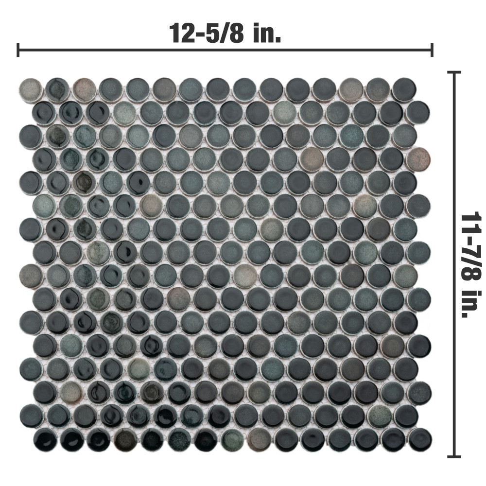 Hudson Penny Round Stormy Night 11-7/8 in. x 12-5/8 in. Porcelain Mosaic Tile