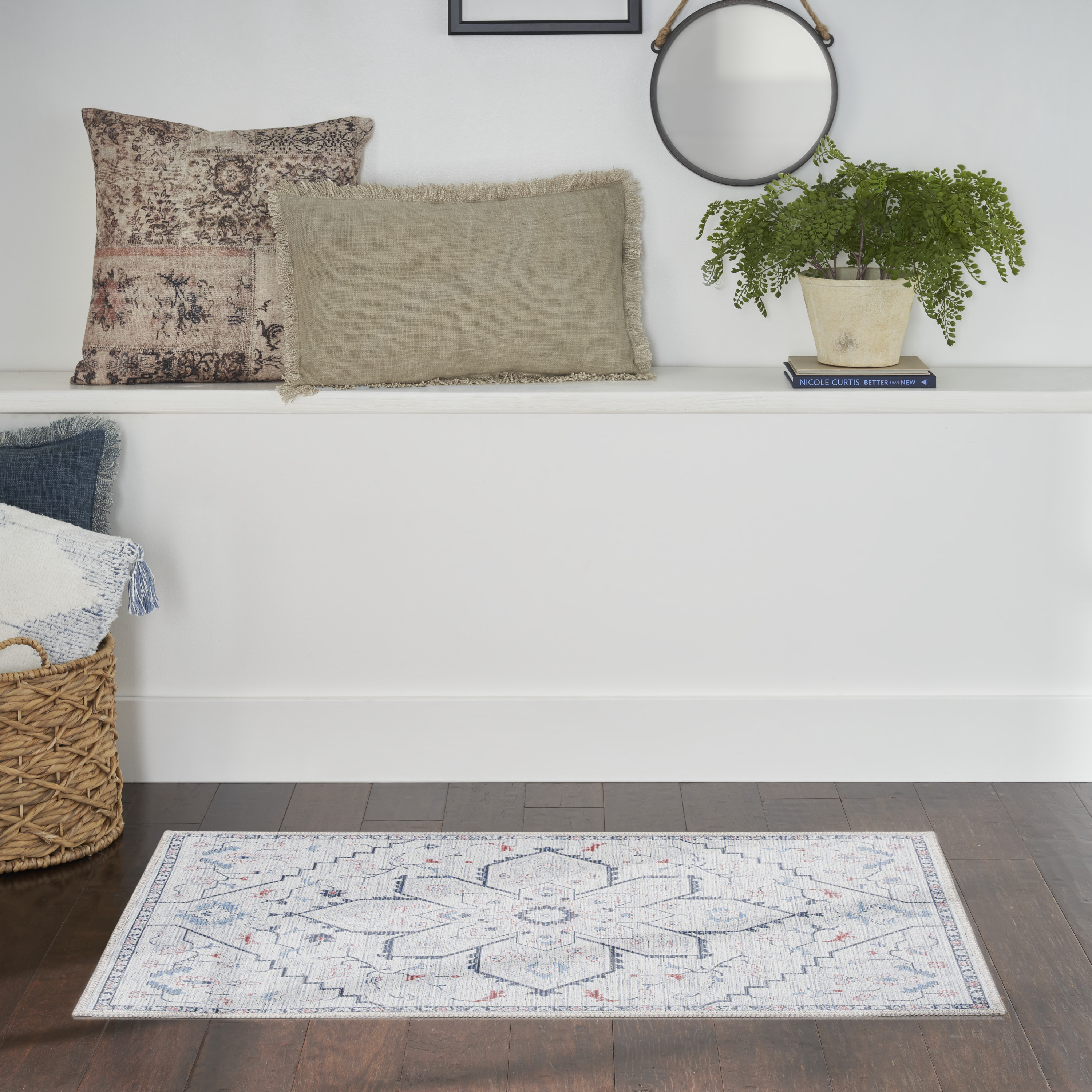 Nourison New Concept Washables 2' x 3'9" Ivory Blue Farmhouse Indoor Rug