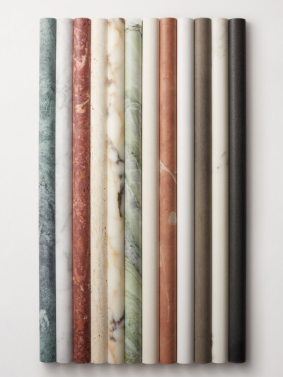 a row of marble sheets on a white background.