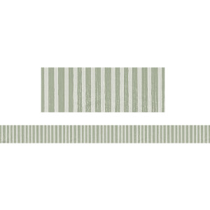 Classroom Cottage Sage Green Stripes Straight Border Trim, 35 Feet