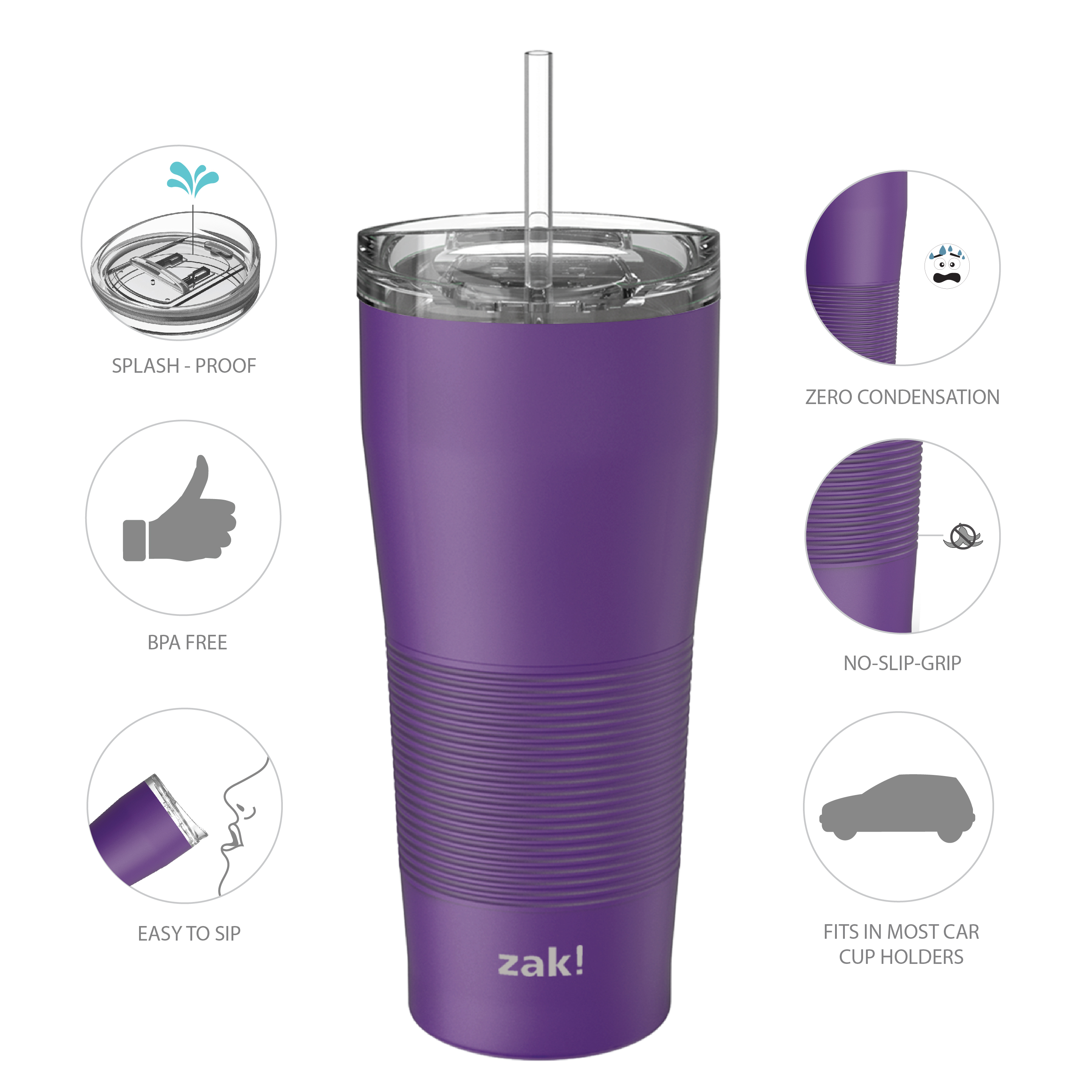 Lynden 28 ounce Stainless Steel Vacuum Insulated Tumbler with Straw, Viola slideshow image 4