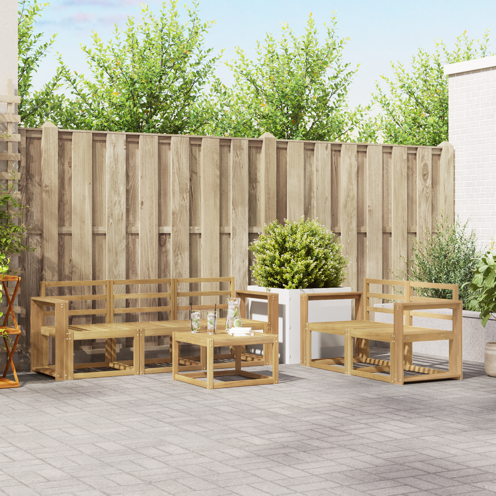Buiten bankenset 6 pcs Wit 59 x 59 x 37 cm Massief Acaciahout image 2
