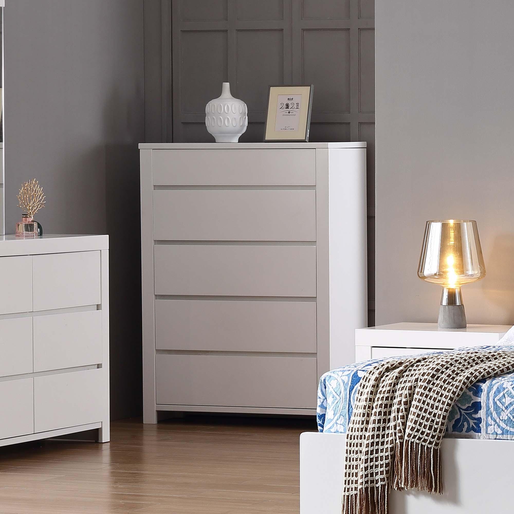 Lifestyle image of the  Lugano Tallboy (5 Drawer), Ivory White from Forty Winks