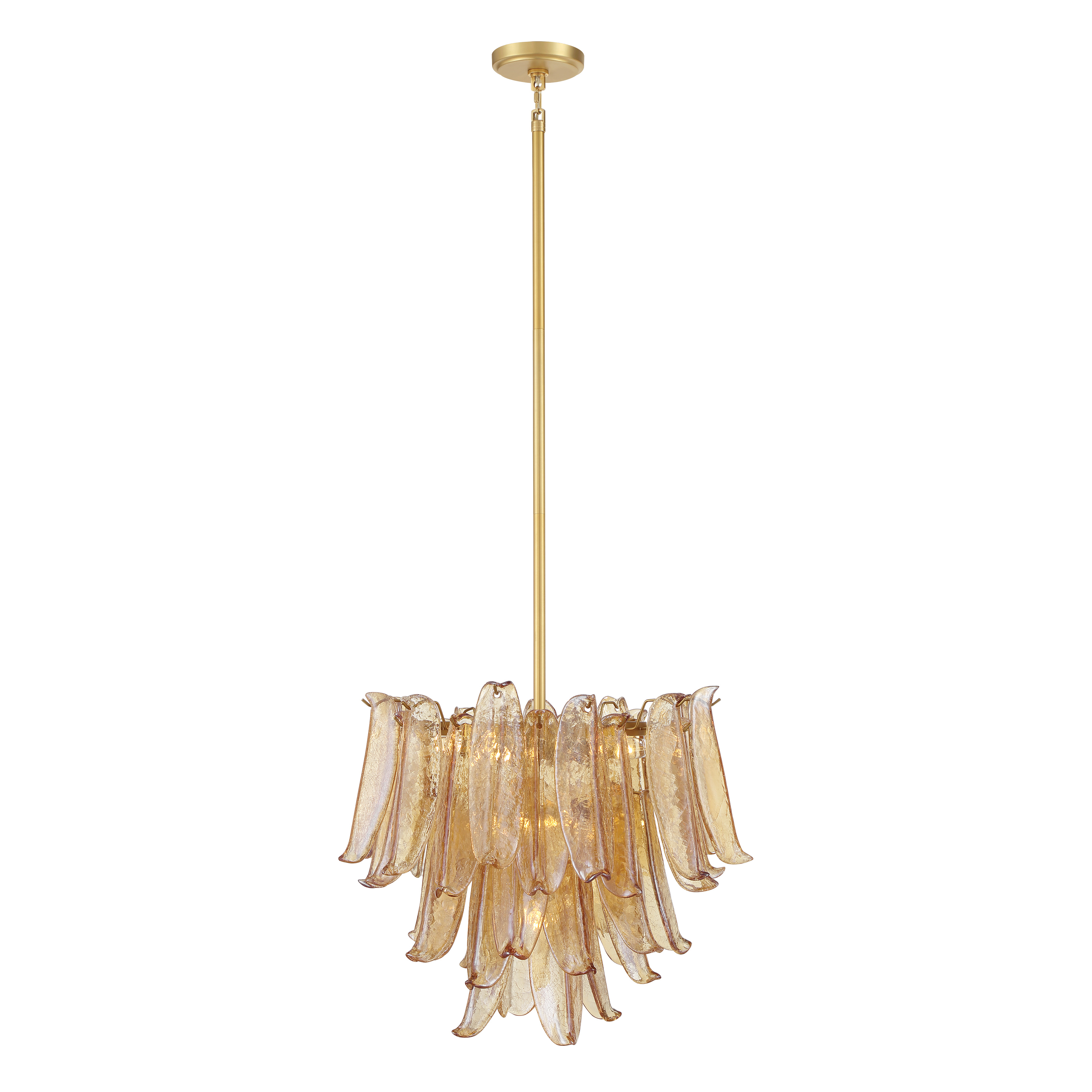 The Regent chandelier combines traditional elegance with transitional appeal through its Legacy Brass finish and distinctive amber crackled glass shades. With 9 lights and 23-inch diameter, it provides substantial illumination. - alternate view