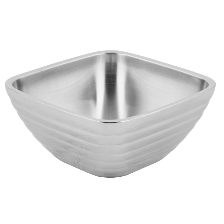 1.8-quart square double-wall stainless steel serving bowl with beehive pattern