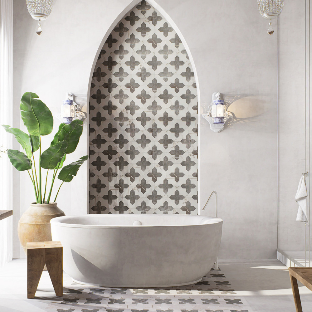 Istanbul Squire Shield Day with Night Cross 6 in. x 8-3/8 in. Porcelain Floor and Wall Tile