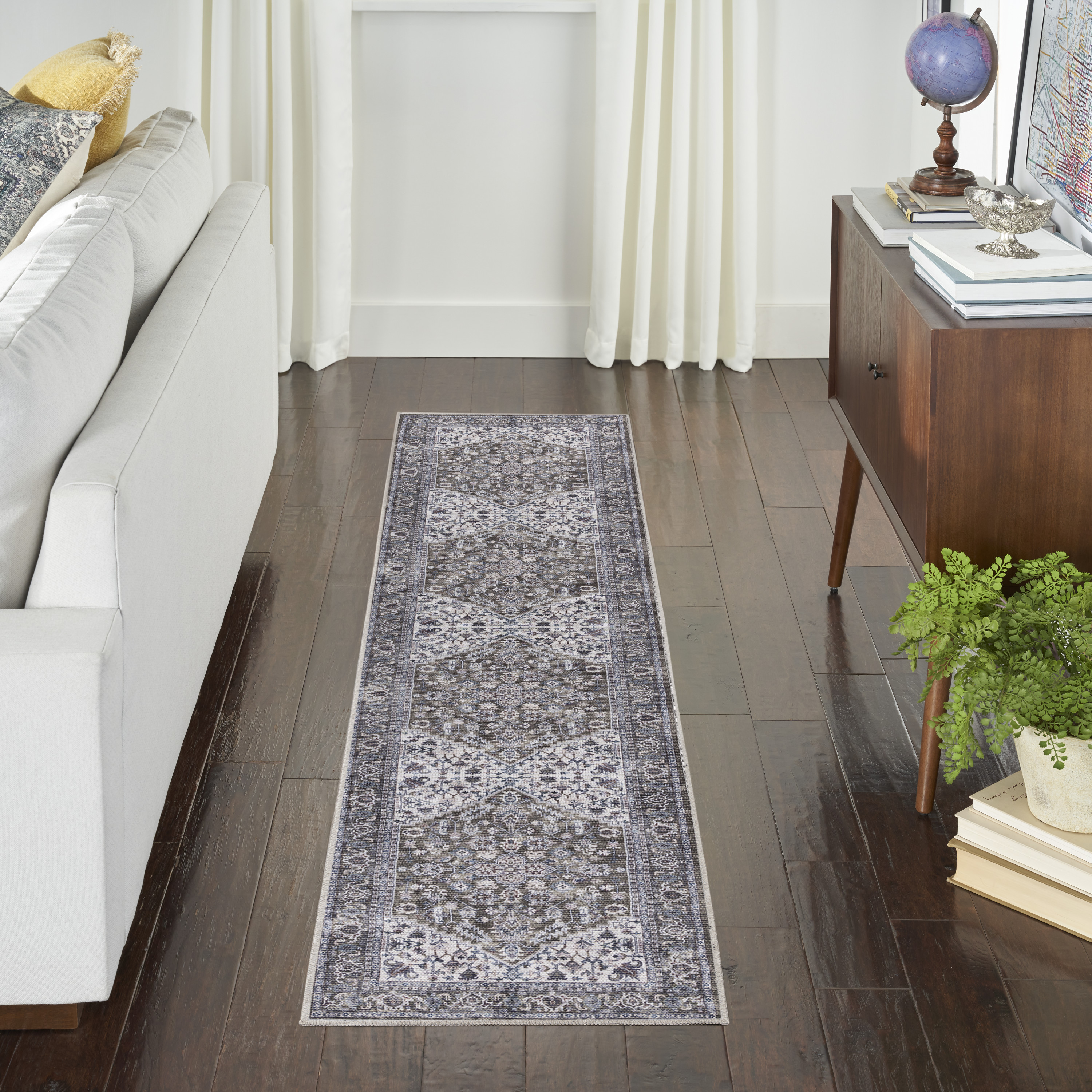 Nourison New Concept Washables 2'2" x 8' Olive Ivory Vintage Indoor Rug