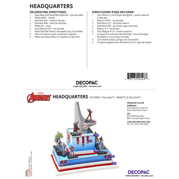 MARVEL Avengers Headquarters Cake Decorating Instruction Card