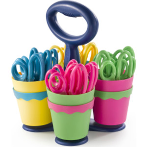 School Scissor Caddy, Pointed 5" Kids Scissors, Anti-Microbial Protection, 24 Scissors