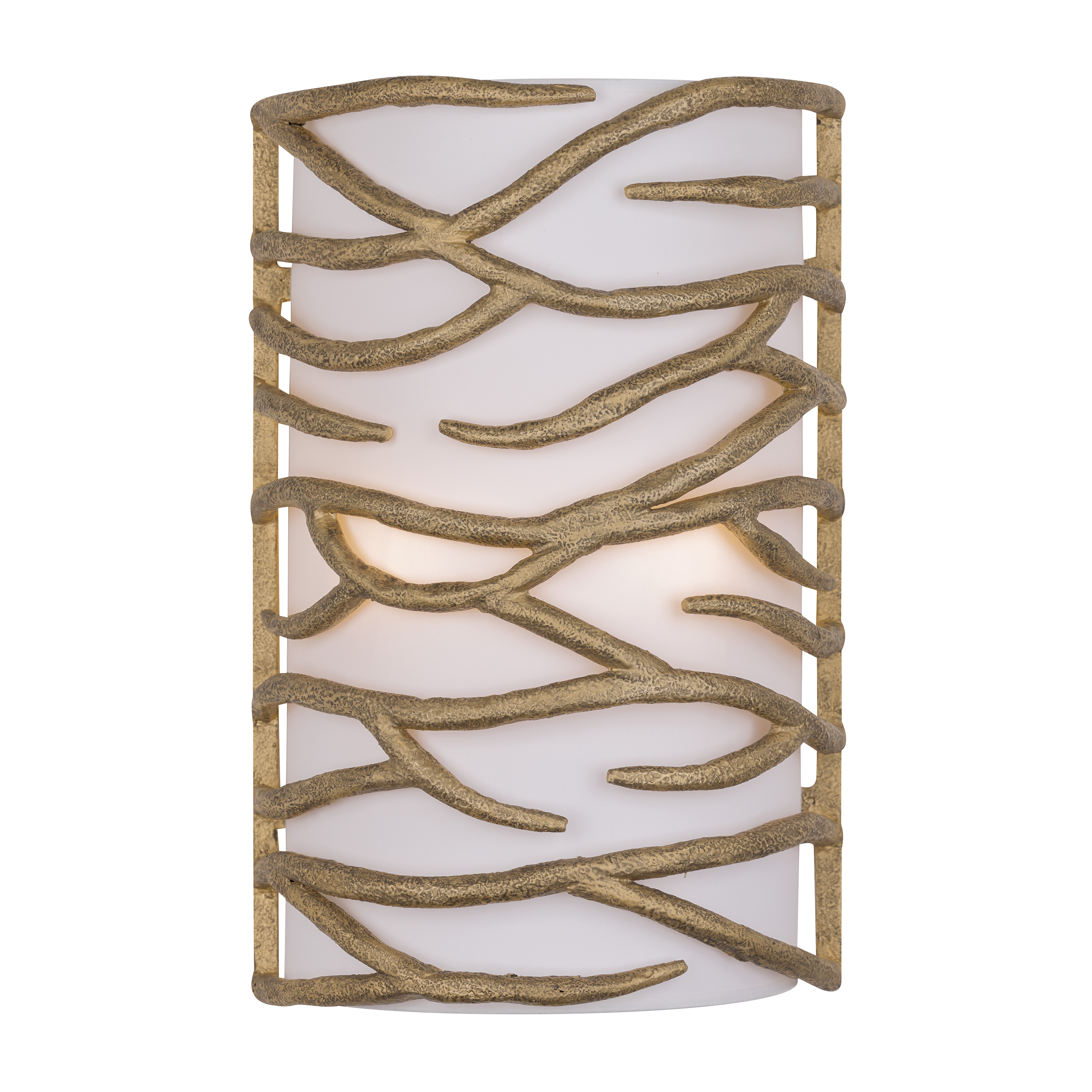 The Branch Reality wall sconce combines modern sophistication with warm metallic tones. Its compact 11-inch width and soft fabric shade create ambient lighting perfect for intimate spaces. - alternate view
