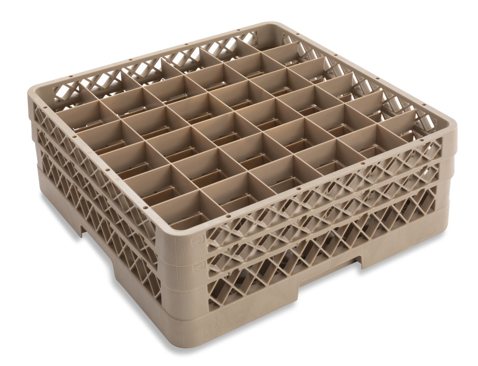 Full-size 36-compartment Traex® glass rack with two extenders in beige