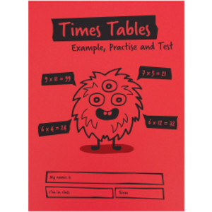 Little Monsters Times Tables Practice and Test Book, A5, 24 Pages, Red