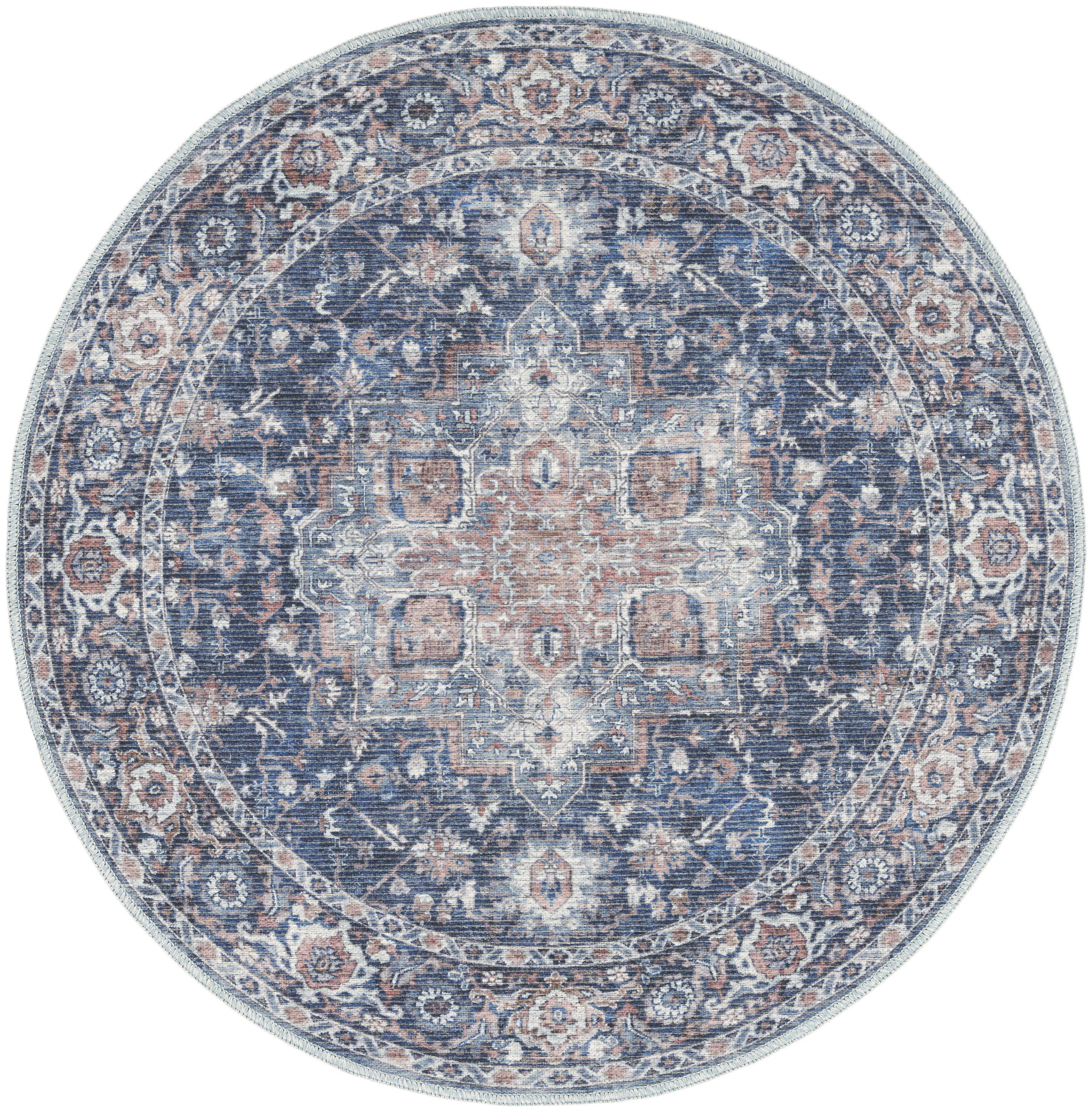 Nourison New Concept Washables 4' x Round Ivory Navy Vintage Indoor Rug