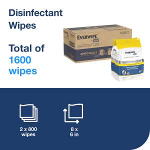 Tork, Everwipe Disinfectant Wipe Jumbo Rolls Refill,  800 Wipes/Container